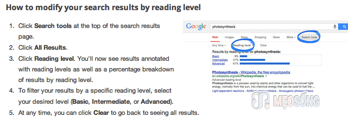 Adjust Reading Level with Google